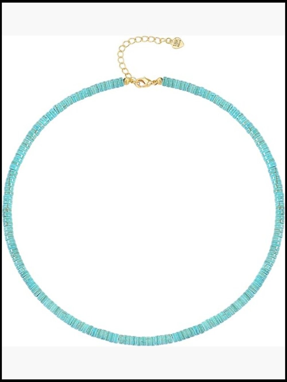 Turquoise Beaded Choker Necklace 18K Gold Plated Adjustable Boho Jewelry